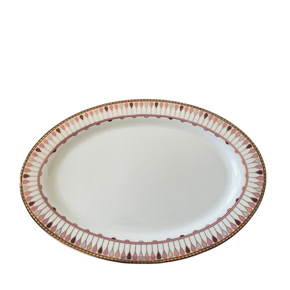 Grace Teaware Fine Porcelain Oval Serving Platter 14x9 Pink Gold Geometric New - Picture 11 of 12